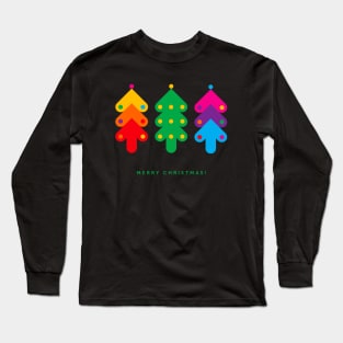 Merry Christmas with colorful Christmas trees, version three Long Sleeve T-Shirt